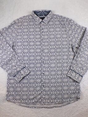 Rock Roll-n-Soul Men's Button Up Dress shirt Blue/White Size 2XL